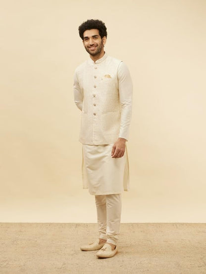 Manyavar Mens Cream Art Silk Jacquard Jacket