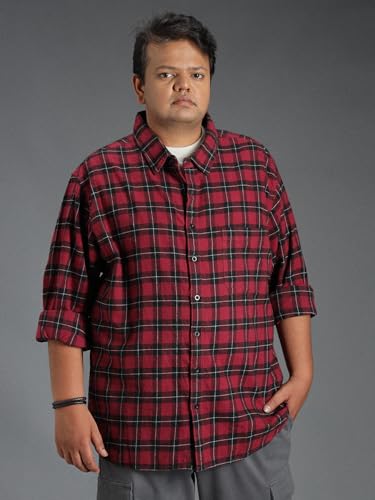 High Star Plus Size Classic Tartan Checked Cotton Casual Shirt