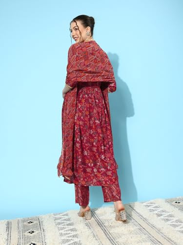Libas WomenS Silk Blend Kurta Sets (34653_Red
