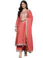 Varanga Women Rust Zari Embroidered Kurta With Bottom And Dupatta