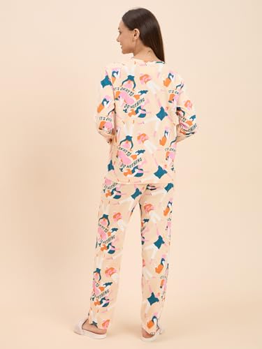 Sweet Dreams Women Printed Pyjama Set Peach