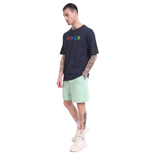 Bewakoof Mens Pop Hope Typography 100% Cotton T-Shirt- Oversized Fit, Round Neck, Half Sleeves Blue