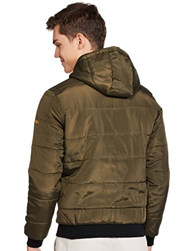 The Indian Garage Co Men Olive Slim Fit Solid Puffer Jacket