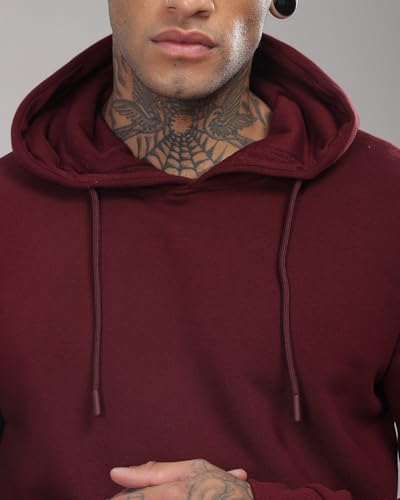ADRO Men's Printed Hoodie, Burgundy, Size 34, Model H24-M-PLN-MR, Cotton Blend