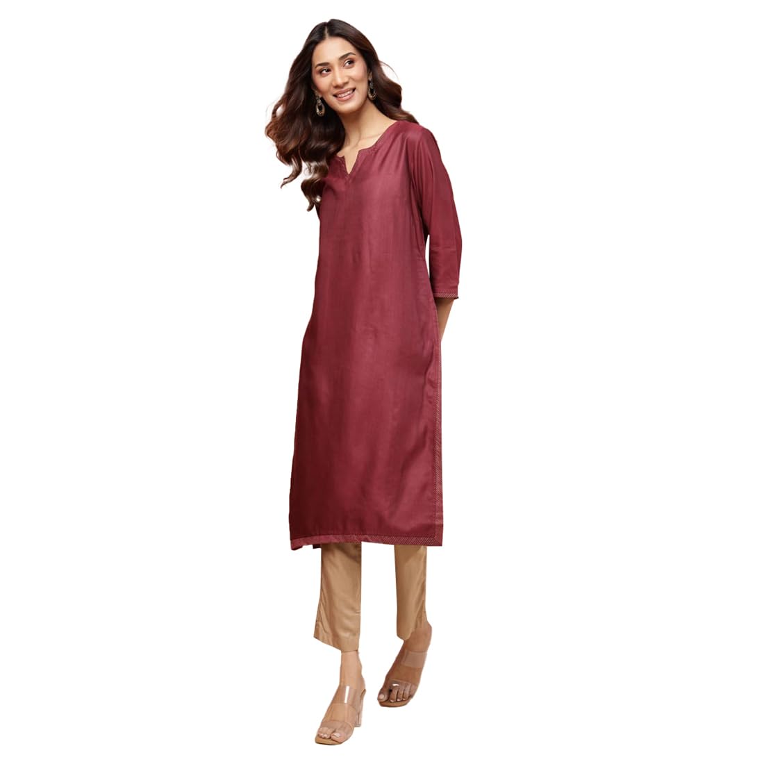 Fabindia Women's Viscose Silk Solid Regular Kurta