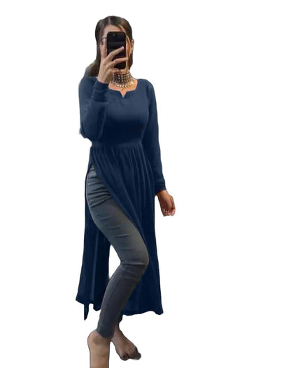 Fashion2Wear WomenS Georgette Kurta With Full Sleeves Notch Neck Knee Length Solid Pattern A Line Style And Regular Fit Rama