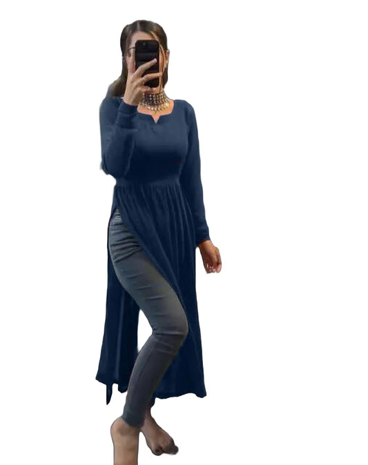 Fashion2Wear WomenS Georgette Kurta With Full Sleeves Notch Neck Knee Length Solid Pattern A Line Style And Regular Fit Rama