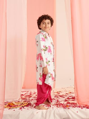 Pspeaches Boys Floral Printed Regular Kurta With Dhoti Pants (7-8Years)