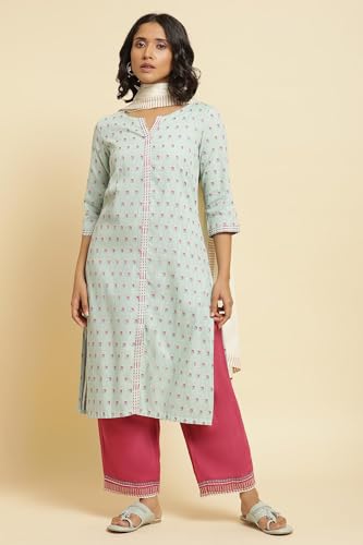 W For Woman Womens Cotton Kurta, Slim Pant & Dupatta_22Fews17585-312195_Small, Blue