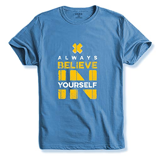 ADRO Believe in Yourself Printed T-Shirts for Men & Women (RNR-S35-BEL-SK_SkyBlue_XL)