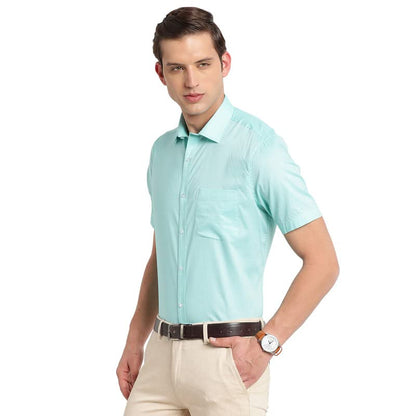 Turtle Men Cotton Solid Regular Fit Half Sleeve Formal Shirts LightBlue