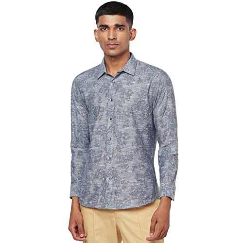 Fabindia Men Nagari Slim Fit Shirt Cotton_M Dark Blue