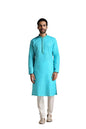Manyavar Kurta Set For Men, Full Sleeves Mandarin Collar Ethnic MenS Kurta Set For Engagement, Wedding, Party Cotton Solid (Blu