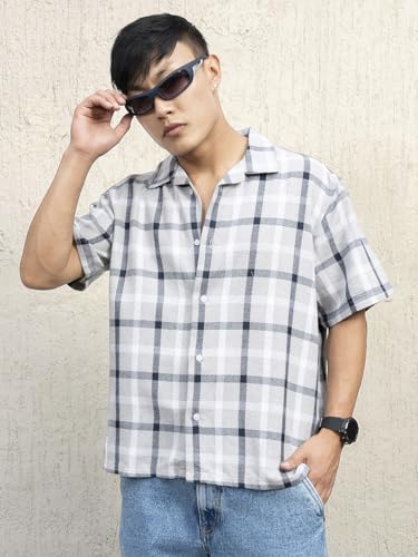 Hubberholme Men Cotton Short Sleeves Oversized Checked Shirt 7