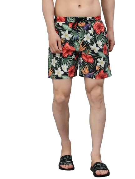 Style Quotient Men Black Floral Printed Sports Shorts