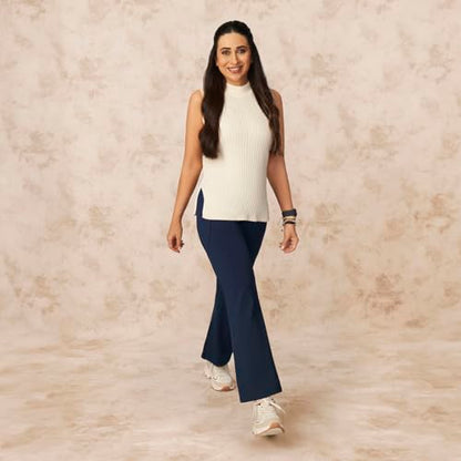 BlissClub Ultimate Flare Pants for Women Upto 54 ft | Ribbed Waistband, 4 Pockets | High Waist Trousers and Formal Pants for Of