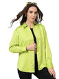 Style Quotient Women Solid Fluorescent Green Smart Casual Oversized Satin Shirt