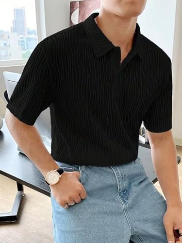Leriya Fashion Cotton T-Shirt For Men  Soft Breathable Fabric | Regular Fit Half Sleeve Collar Tee For Summer Casual Wear Black