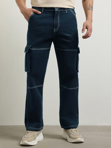 Nobero MenS Straight Casual Pants (1M-Bwcp-R0001_Navy Blue