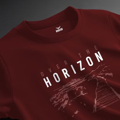 Nobero MenS Graphic Printed Regular Fit T-Shirt (1M-Twts-C0561-Ns_Wine Red-Over The Horizon