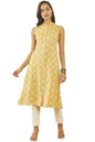 Soch Womens Mustard Rayon Self Print Kurta
