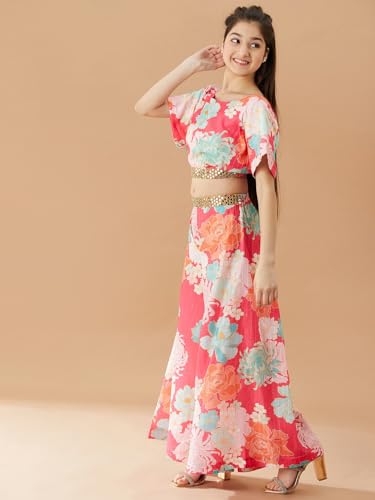 Pspeaches Girls Floral Printed Pure Cotton Top with Palazzos