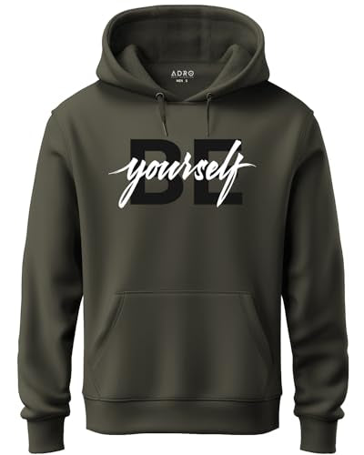 ADRO Men's Cotton Neck Hooded Sweatshirt (H21-M-BYO-OL_Olive_S)