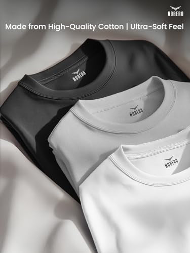 Nobero MenS Cotton Solid Regular Fit T Shirt (1M-Twts-R0008_Black/White/Grey Melange)