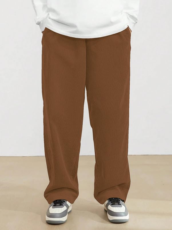 SMOWKLY Mens Premium Cotton Rib Relaxed Fit Trouser || Flexible Elastic Waist with Drawstring || Comfortable Pant for Causal &