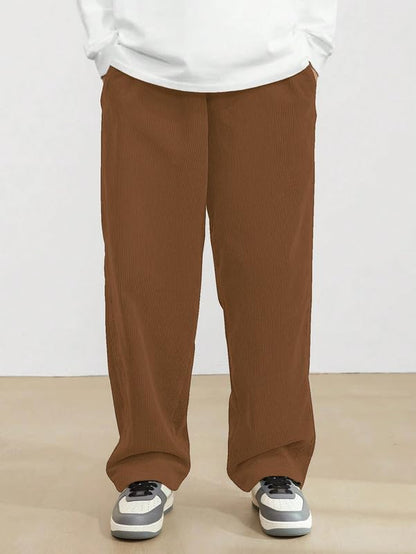 SMOWKLY Mens Premium Cotton Rib Relaxed Fit Trouser || Flexible Elastic Waist with Drawstring || Comfortable Pant for Causal &