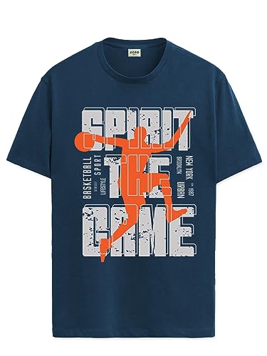 ADRO Sports Design Printed T-Shirt for Men - 100% Cotton, Regular Fit, Soft Breathable Fabric. (RN23-M-SPR-SB_Teal_XL)