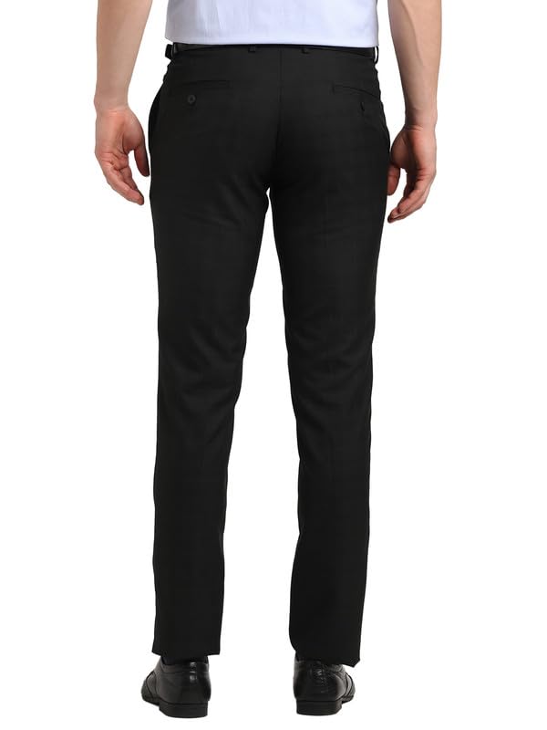 Turtle Men Poly-Viscose Black Check Ultra Slim Fit Formal Trouser