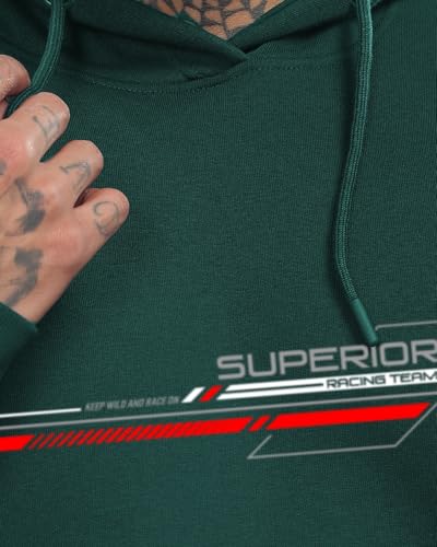 ADRO Printed Hoodie for Men, Cotton Sweatshirt, Green, Small, Model H24-RAC-GRN