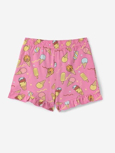 The Souled Store Garfield: Chillin Girls Elastic Pink All Over Printed Above Knee Length Regular Fit Cotton Shorts (2-8 Yrs)