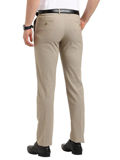 Turtle Men Poly-Viscose Stretch Beige Solid Ultra Slim Fit Formal Trouser
