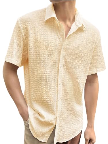 Tee Projekt Mens Popcorn Shirt Texture Pattern Mens Casual Shirt Half Sleeves Goa Beach Summer Shirt Beige