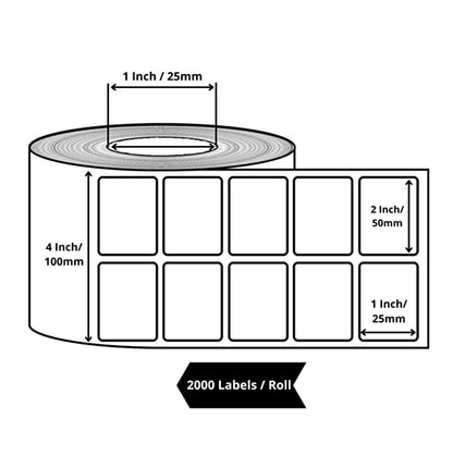True-Ally 50X25 Direct Thermal Barcode Label Sticker - 2 X 1 Inch - 50Mm X 25Mm - 2 Ups - 2000 Labels Per Roll - White Self Adhe