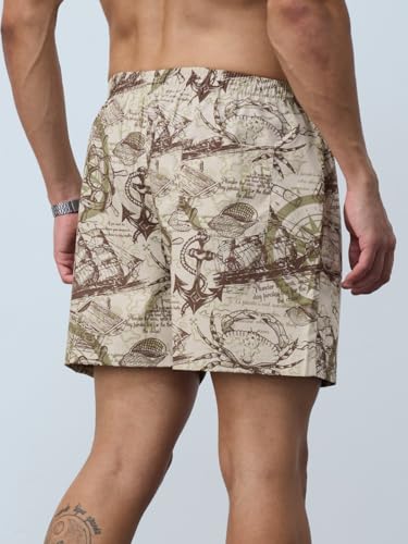 The Souled Store Sailor Wanderer Men and Boys Beige All Over Printed Regular Fit Cotton Boxer Shorts