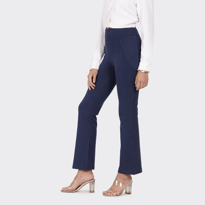 BlissClub AM:PM Cotton Flare Pants for Women Above 55 ft Tall | Wide Waistband, 4 Pockets | Bell Bottom Pants and high Waist Tr