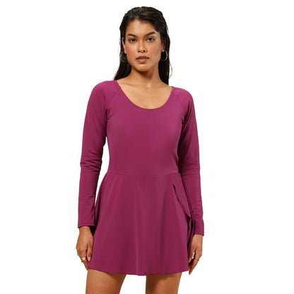Bliss Swim Dress - Full Sleeves, UPF 50+ Sun Protection, in-Built Cups, in-Built Shorts, Overlapped Slit in Skirt, Cinched Waist