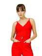 OOMPH! Stretchable Sleeveless Tank Top with V-Neck, Red, mt936
