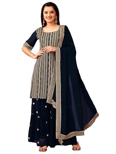 Fashion Basket Georgette Plazzo Kurta With Duptta Set For Women Turquoise