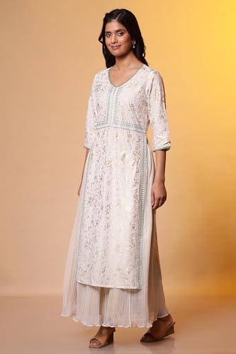 Aurelia White Floral Printed High-Slit Kurta, Pleated Skirt and Dupatta Set