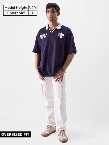The Souled Store Official Black Panther: Mask 66 Oversized Polos