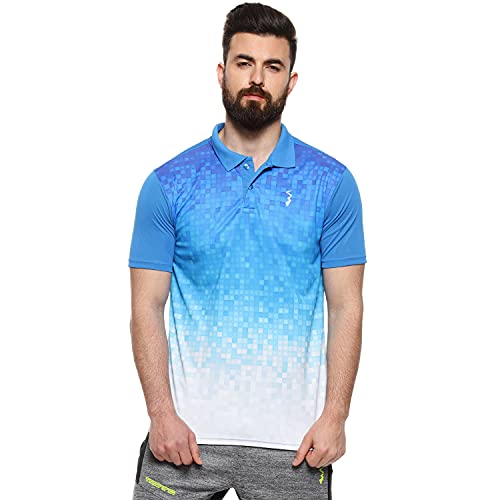Campus Sutra MenS Sky Blue & Chalk White Ombre Polo Activewear T-Shirt For Casual Wear | Spread Collar | Short Sleeve | Button