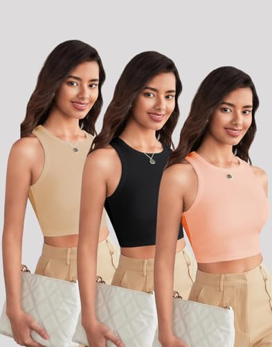 Toochki Womens Casual Sleeveless Solid Crop Tops Pack of Three Tops