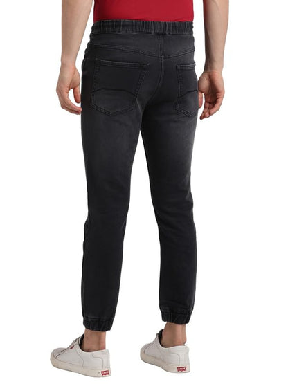 Turtle Men Cotton Stretch Solid Slim Fit Black Jogger Jeans