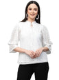 Style Quotient Women White Self Design Lace Regular Smart Casual Tops
