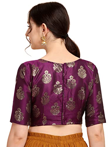 Oomph! WomenS Indian Ethnic Wear Designer Floral Pattern Zari Work Boat Neck Half Sleeve Readymade Non - Padded Blouse For Sare
