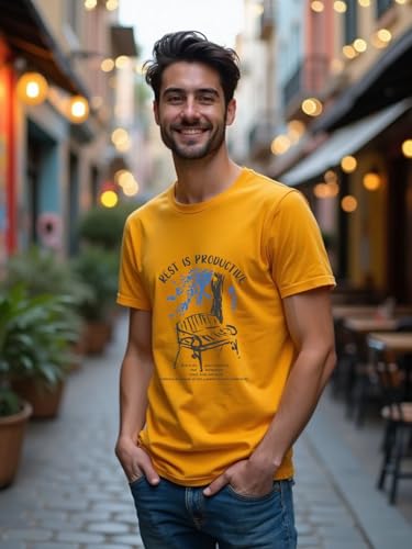 Nobero MenS Graphic Printed Regular Fit T-Shirt (1M-Twts-C1163-Pbl_Mustard Yellow